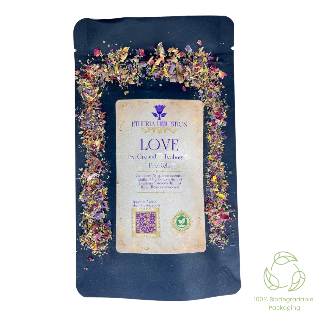 Organic Herbal LOVE Blend: Blue Lotus-Mullein-Damiana-Rose. Pre-Ground/Pre-Filled Teabags