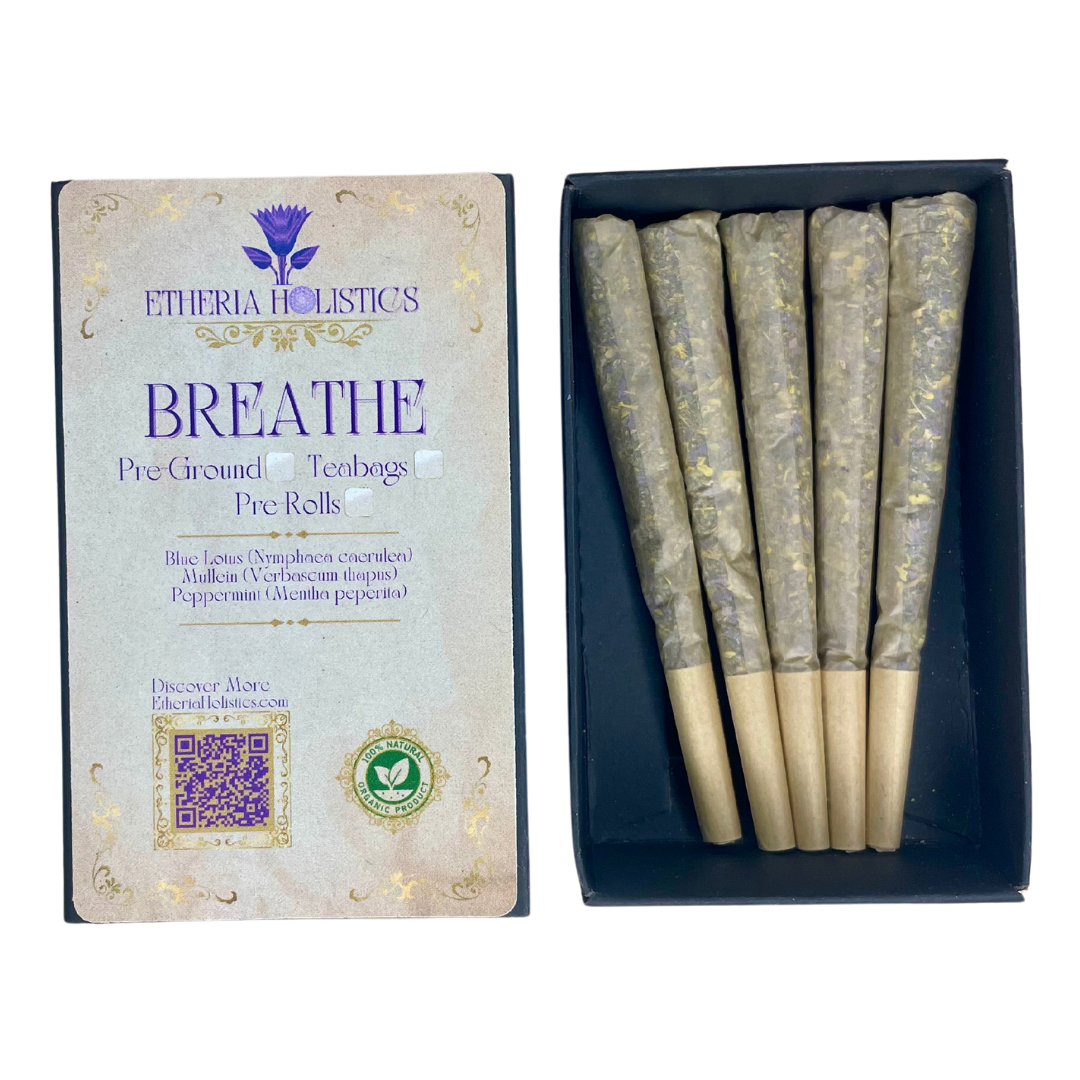 Organic Herbal BREATHE Blend: Blue Lotus-Mullein-Peppermint. Pre-Ground/Pre-Filled Teabags