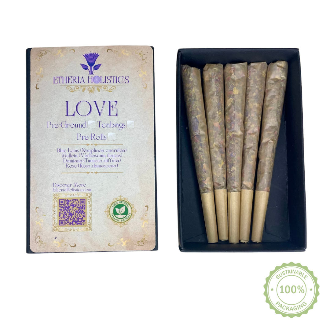 Organic Herbal LOVE Pre-Rolls: Blue Lotus-Mullein-Damiana-Rose