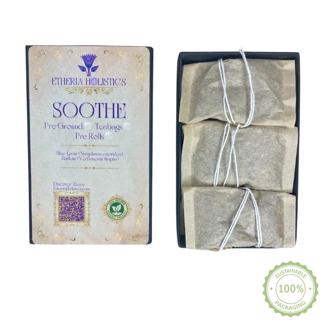 Organic Herbal SOOTHE Blend: Blue Lotus-Mullein. Pre-Ground/Pre-Filled Teabags