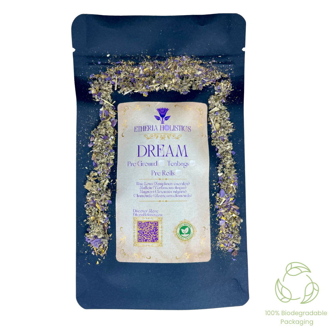 Organic Herbal DREAM Blend: Blue Lotus-Mullein-Mugwort-Chamomile. Pre-Ground/Pre-Filled Teabags