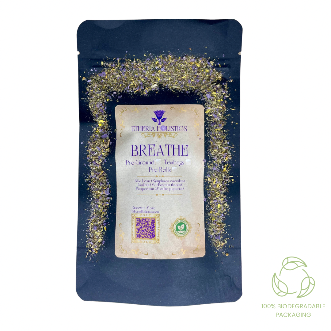 Organic Herbal BREATHE Blend: Blue Lotus-Mullein-Peppermint. Pre-Ground/Pre-Filled Teabags