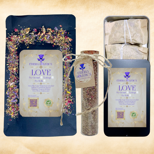 Organic Herbal LOVE Blend: Blue Lotus-Mullein-Damiana-Rose. Pre-Ground/Pre-Filled Teabags