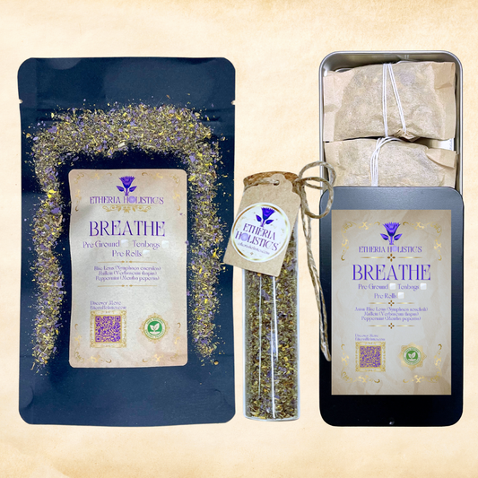 Organic Herbal BREATHE Blend: Blue Lotus-Mullein-Peppermint. Pre-Ground/Pre-Filled Teabags