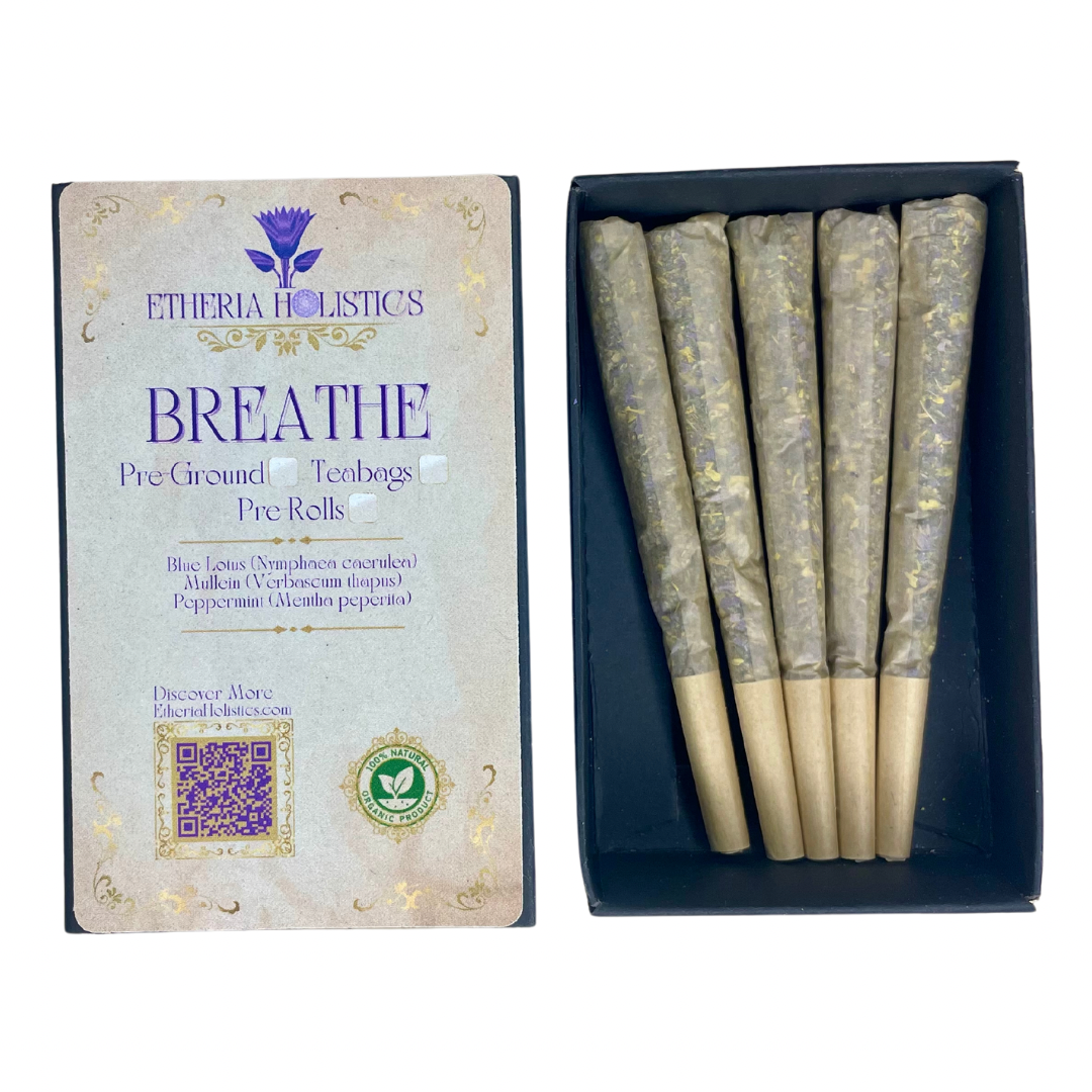 Organic Herbal BREATHE Pre-Rolls: Blue Lotus-Mullein-Peppermint