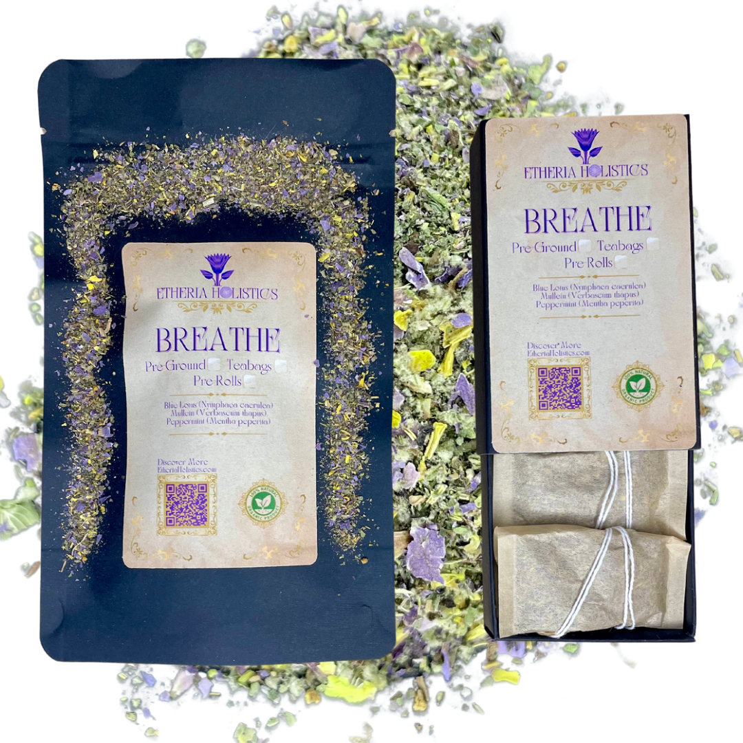 Organic Herbal BREATHE Blend: Blue Lotus-Mullein-Peppermint. Pre-Ground/Pre-Filled Teabags