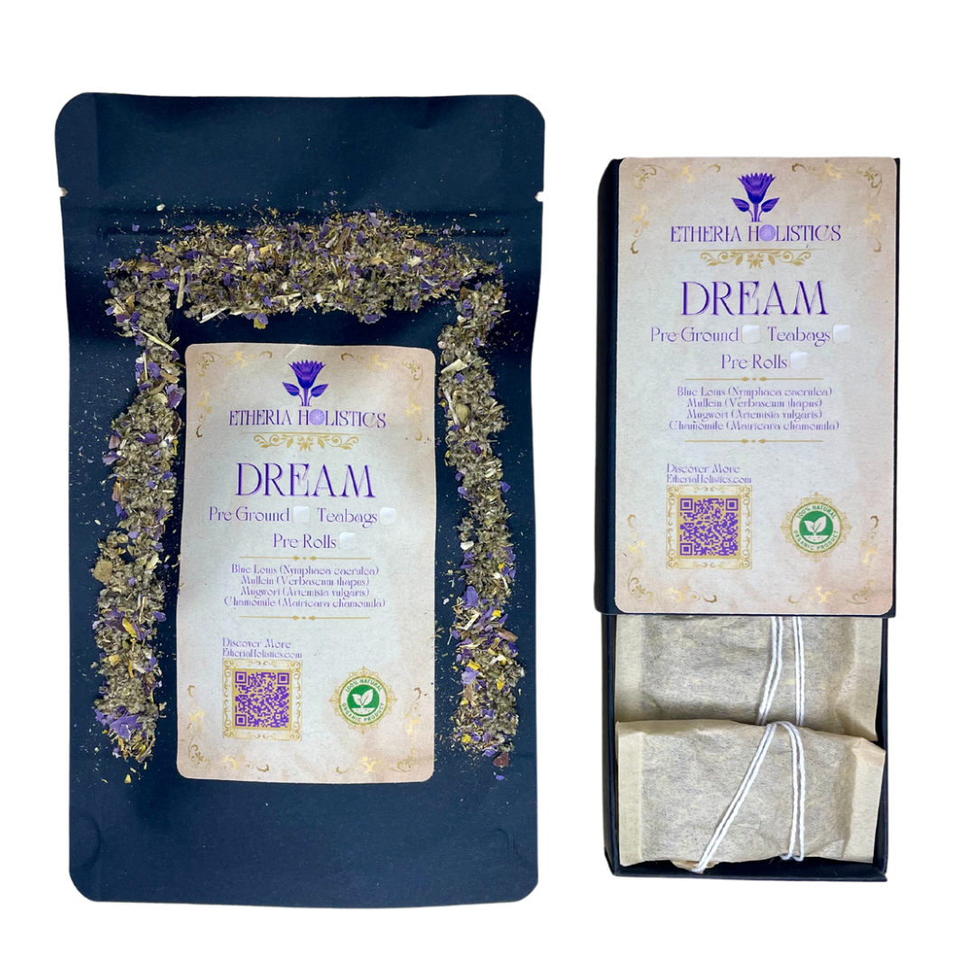 Organic Herbal DREAM Blend: Blue Lotus-Mullein-Mugwort-Chamomile. Pre-Ground/Pre-Filled Teabags