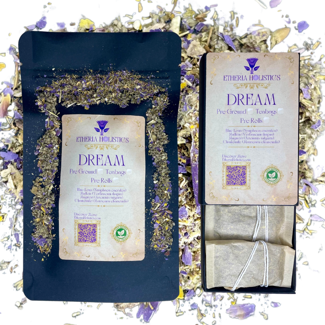 Organic Herbal DREAM Blend: Blue Lotus-Mullein-Mugwort-Chamomile. Pre-Ground/Pre-Filled Teabags