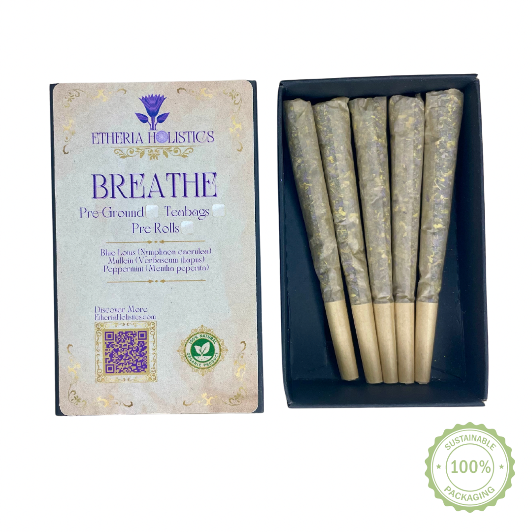 Organic Herbal BREATHE Pre-Rolls: Blue Lotus-Mullein-Peppermint