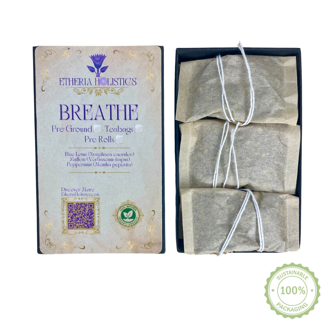 Organic Herbal BREATHE Blend: Blue Lotus-Mullein-Peppermint. Pre-Ground/Pre-Filled Teabags