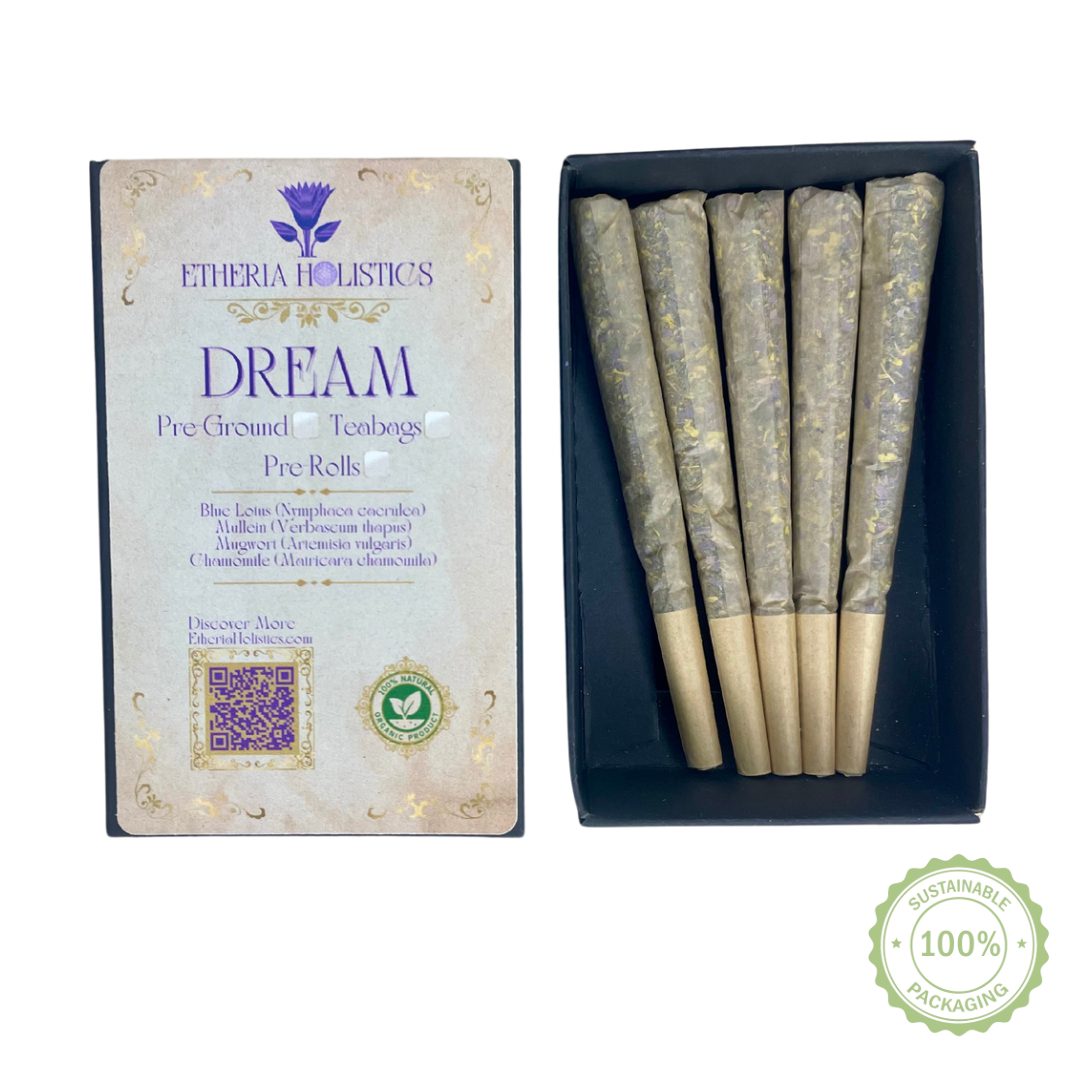 Organic Herbal DREAM Pre-Rolls: Blue Lotus-Mullein-Mugwort-Chamomile