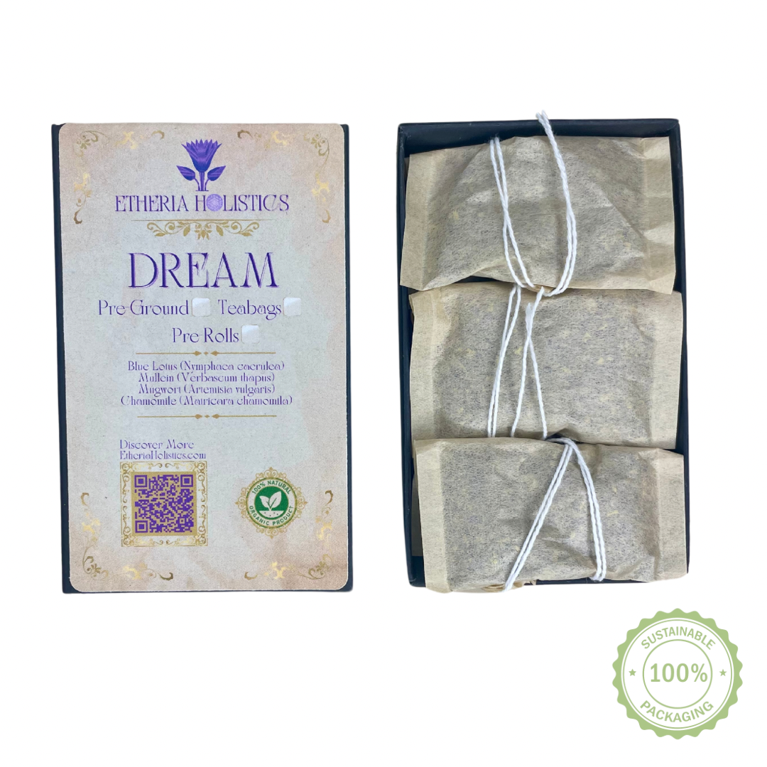 Organic Herbal DREAM Blend: Blue Lotus-Mullein-Mugwort-Chamomile. Pre-Ground/Pre-Filled Teabags