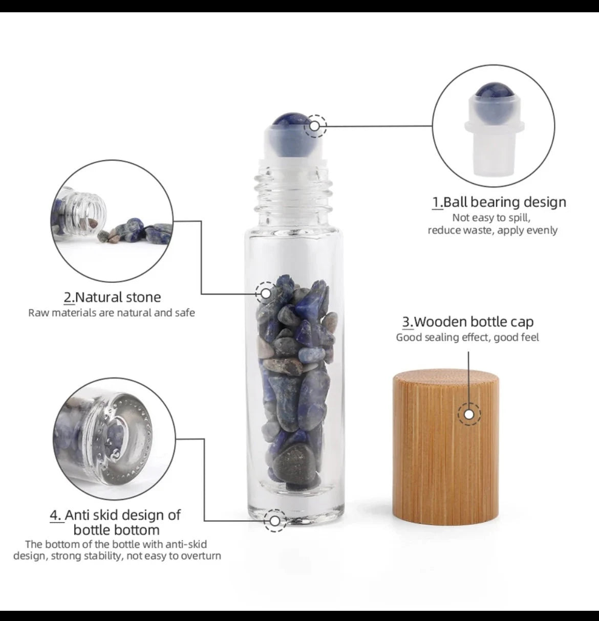 Crystal Roller Bottle — Rose Quartz, Amethyst or Lapis Lazuli | 10ml Refillable Perfume Oil Bottle