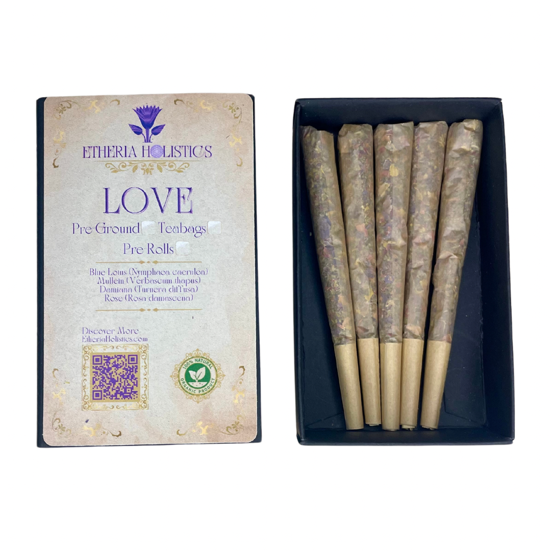 Organic Herbal LOVE Blend: Blue Lotus-Mullein-Damiana-Rose. Pre-Ground/Pre-Filled Teabags